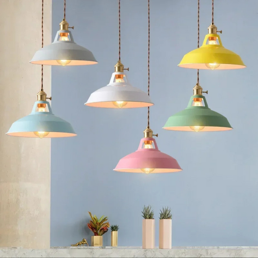 Colorful Industrial Pendant Light Fixture – Adjustable E27 Hanging Light for Kitchen Island and Dining Room