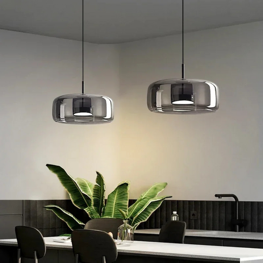Modern Glass Pendant Lighting with Adjustable Height – 12W LED Hanging Light for Dining Room and Kitchen